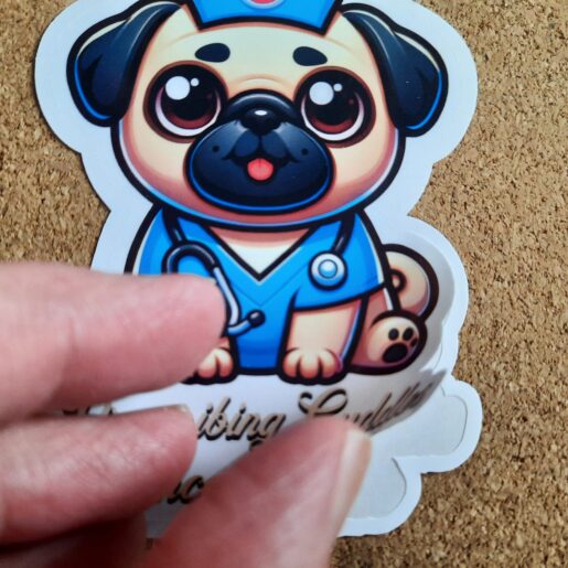 Alternative view of Cute Vinyl Sticker with Funny Quote for Nurse Pug Lover