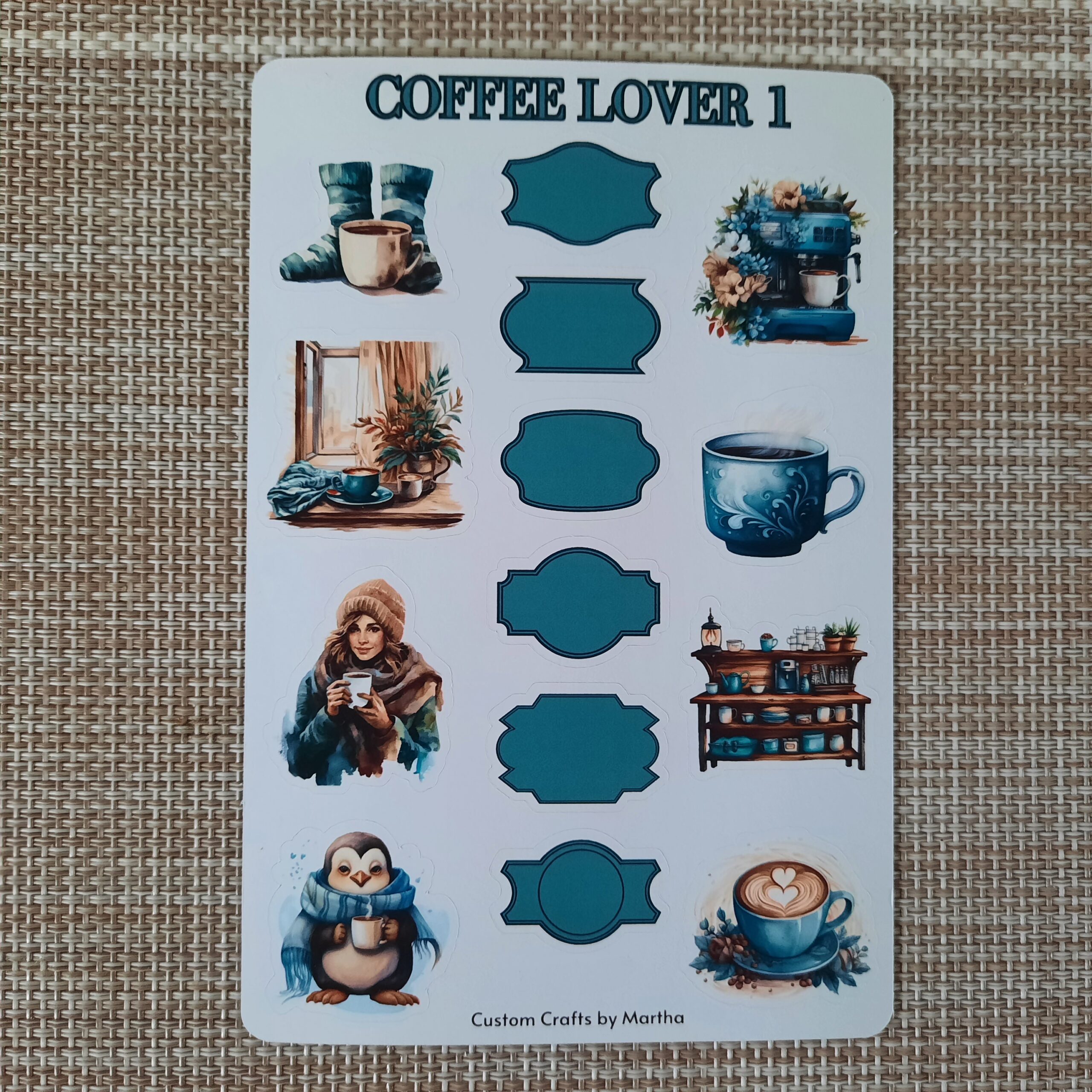 Coffee Lover Scrapbook Sticker Bundle Blue-green. - Image 2