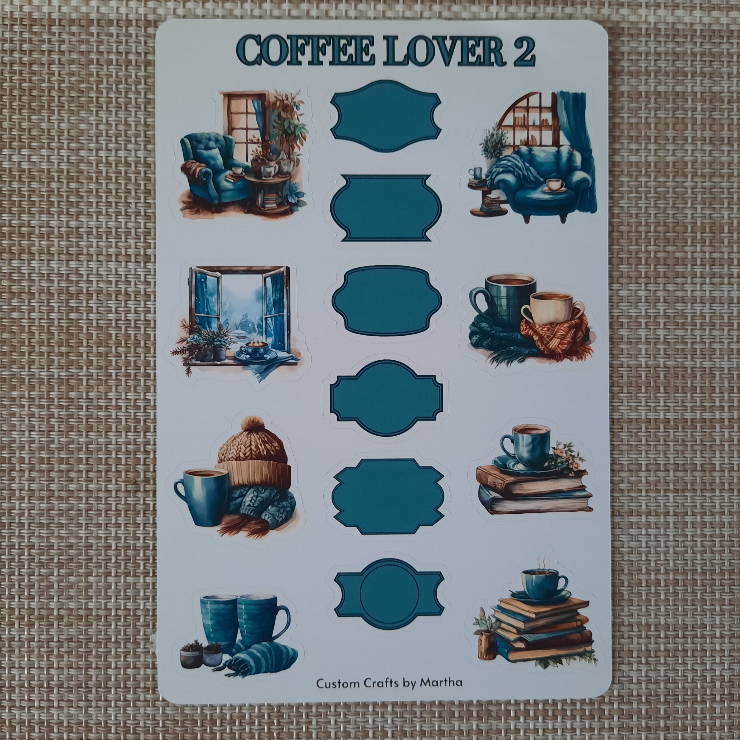 Coffee Lover Scrapbook Sticker Bundle Blue-green. - Image 3