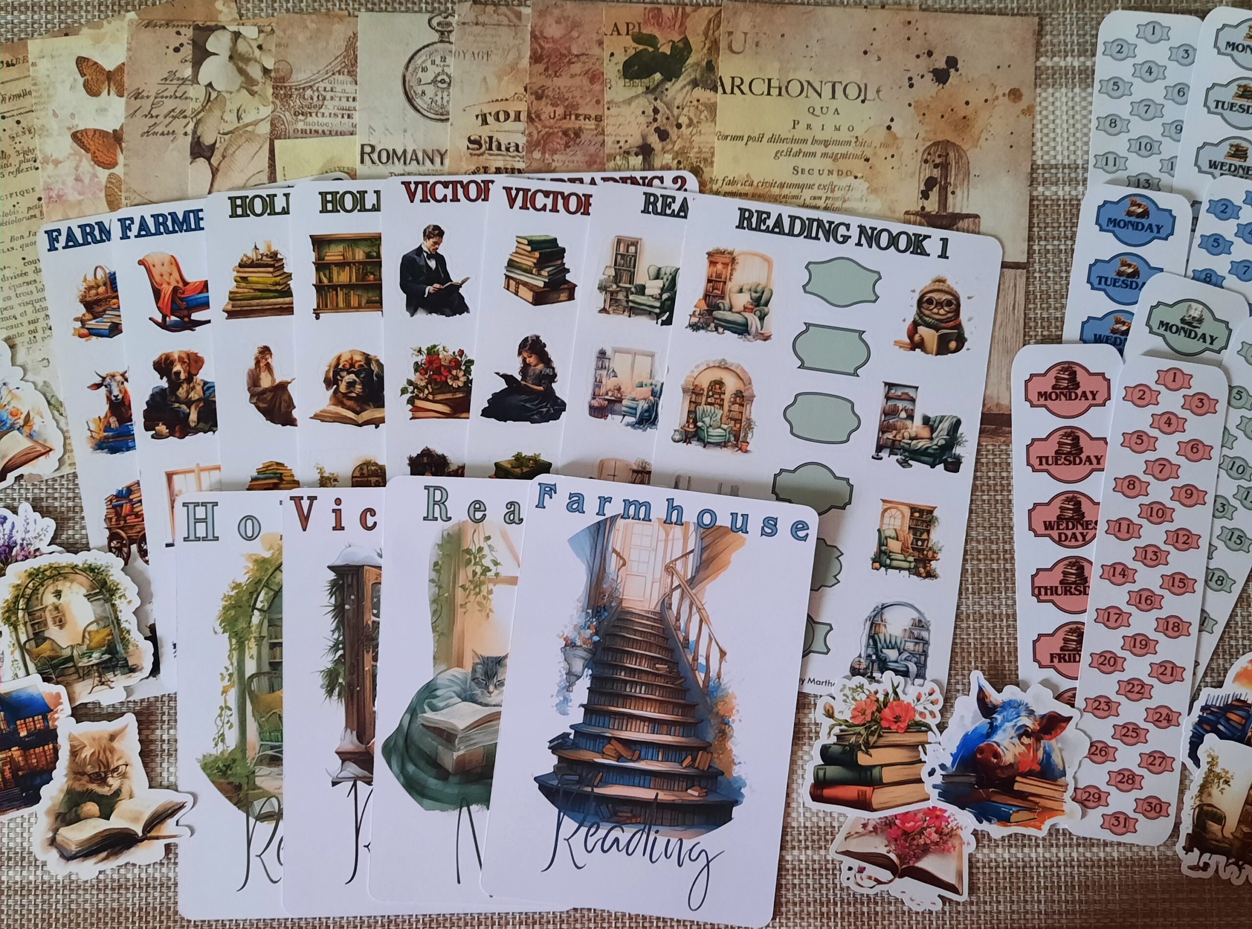 Mega scrapbooking Kit for Reading Lovers. 30-Sheet Sticker set, Day Stickers for your Planner or Notepad