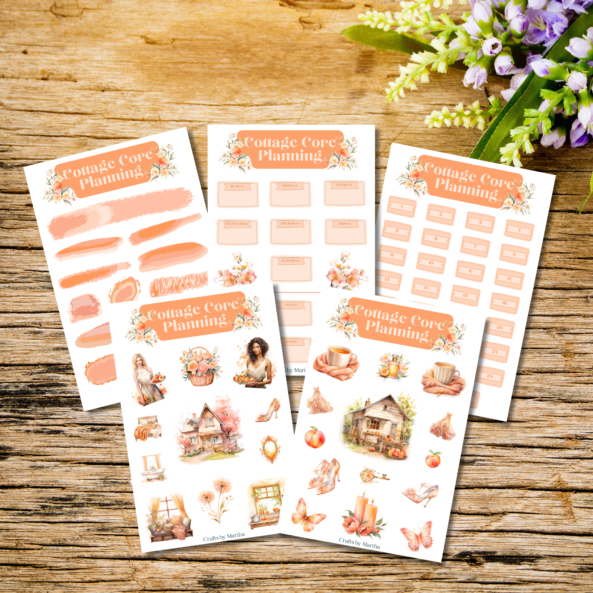 Scrapbooking or Journaling Sticker Set with Peach Fuzz colors. Bonus Laminated bookmark.