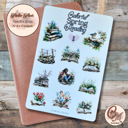 Stickersheet with colorful spring reading stickers