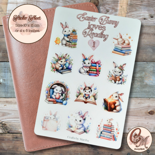 Easter bunny loves reading sticker sheet for scrapbooking