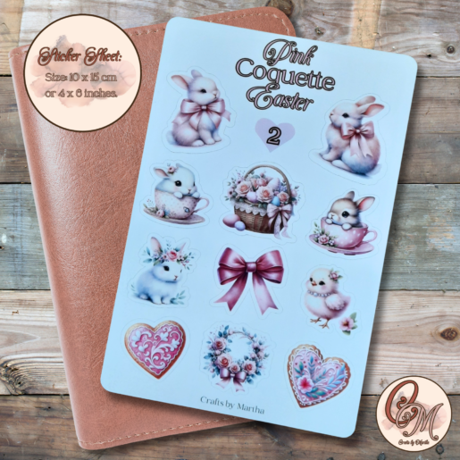 Scrapbook sticker sheet with pink coquette easter deco