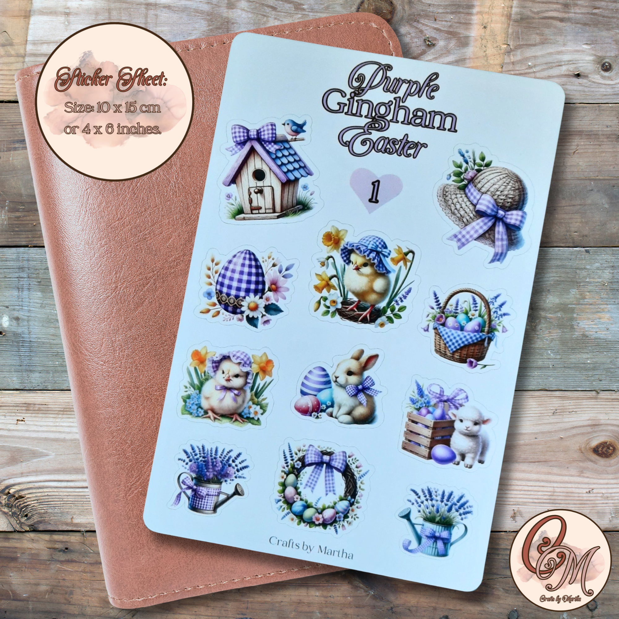 Purple gingham easter sticker sheet