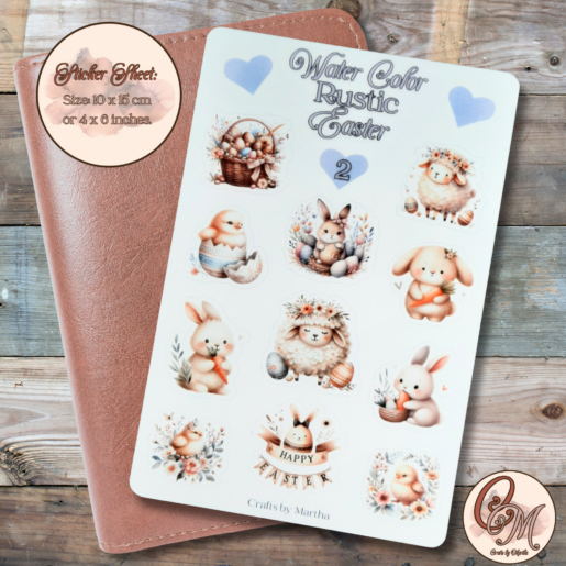 Water color rustic Easter sticker sheet for scrapbooking
