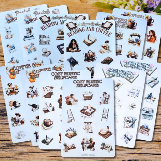Relaxing Reading and Coffee Sticker sheet Set  for scrapbooking