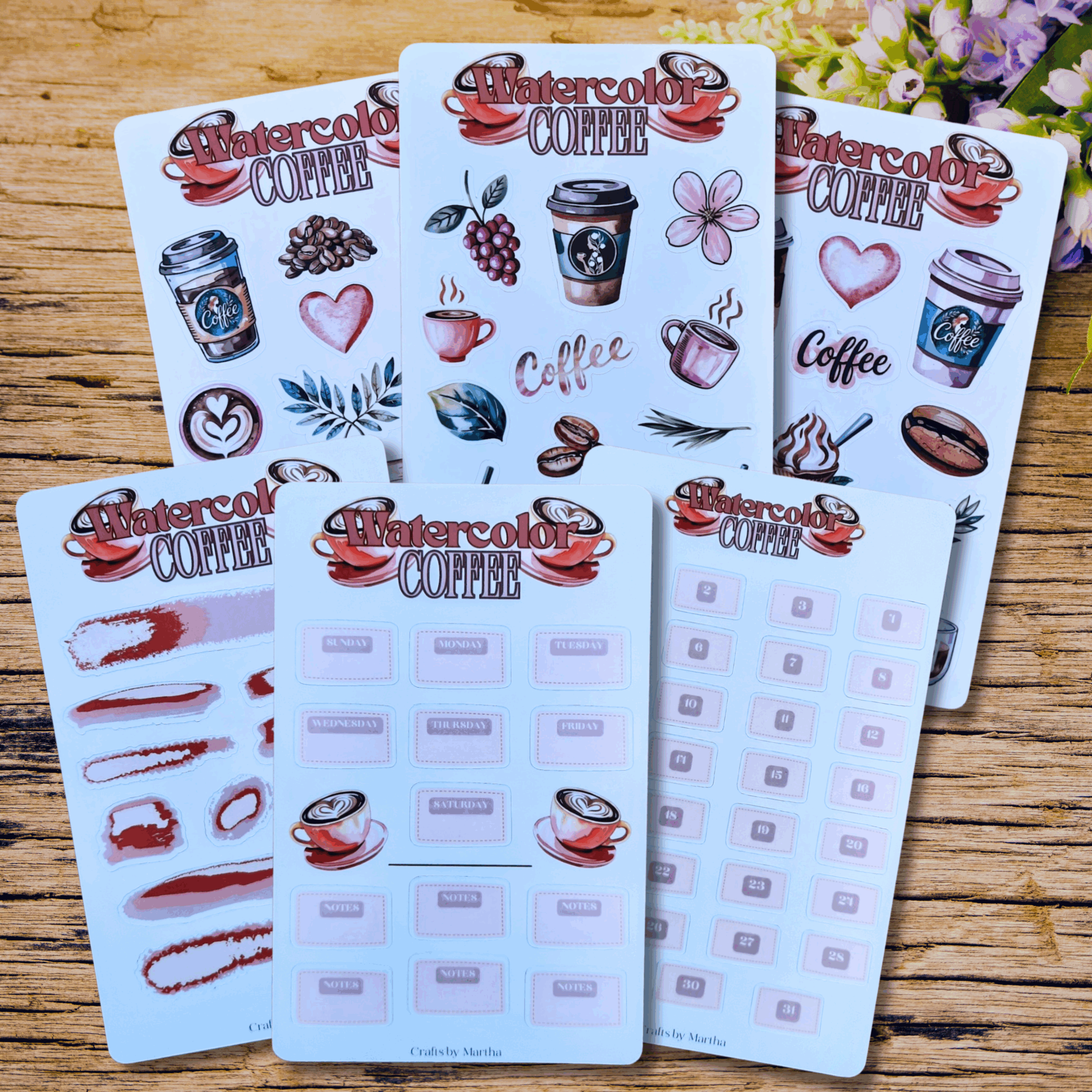 Red Watercolor Coffee themed Scrapbooking Kit