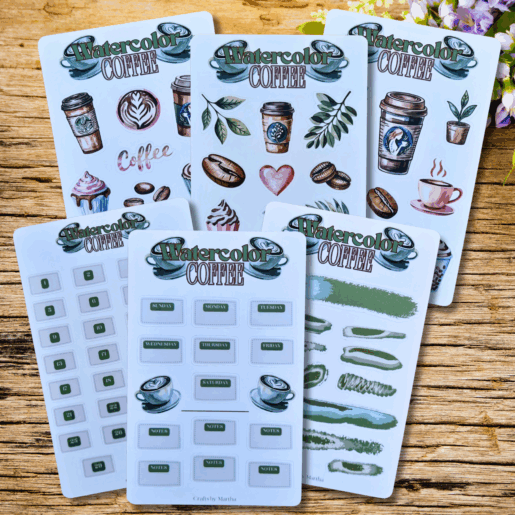 Green Watercolor Coffee themed Scrapbooking Kit